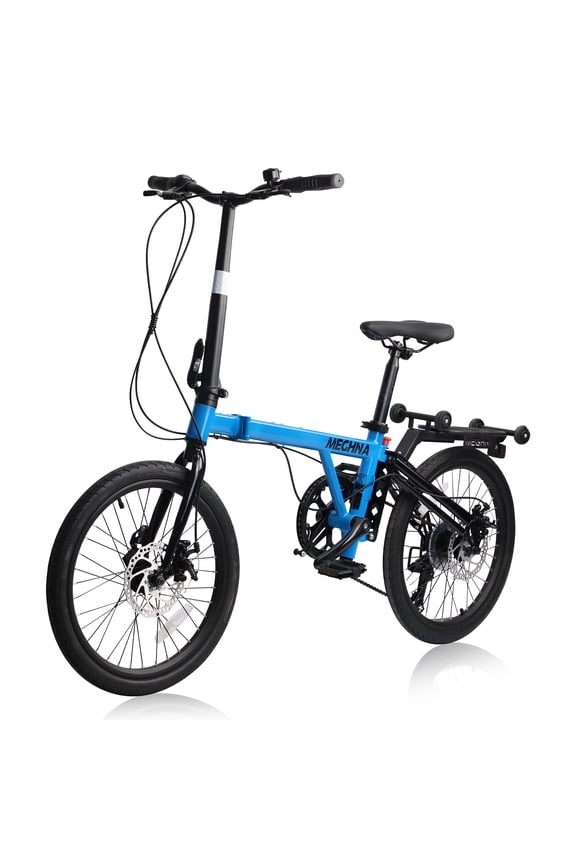 20 inch Folding Bike 3-Fold City Bicycle for Unisex Adult 7 Speed Dual Disc Brake Foldable Commuter Bike Blue