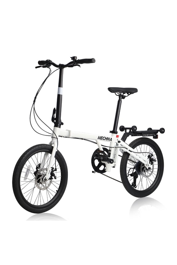 20 inch Folding Bike 3-Fold City Bicycle for Unisex Adult 7 Speed Dual Disc Brake Foldable Commuter Bike White