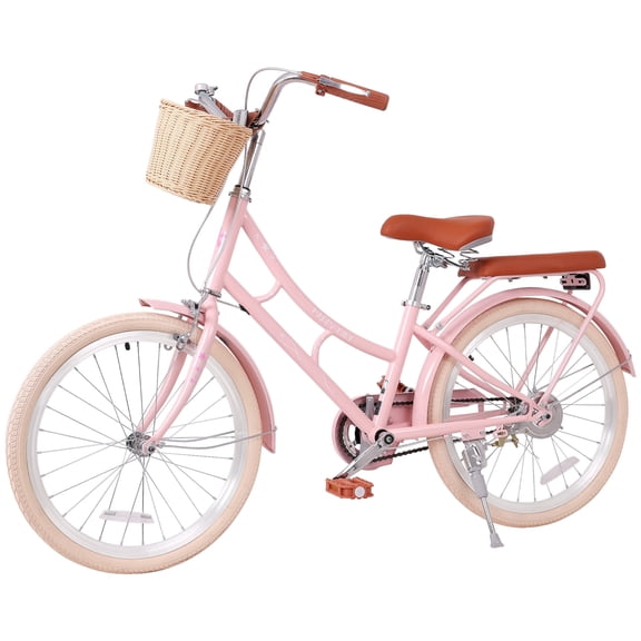 Meghna 22 inch City Bike Dual Brake Single Speed Cruiser Bike Height Adjustable with Basket Soft Rear Pad for 8+ Pink