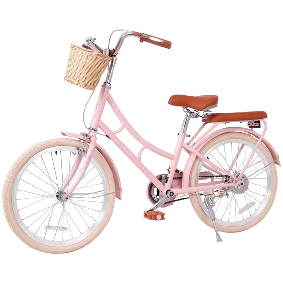 Meghna 22 inch City Bike Dual Brake Single Speed Cruiser Bike Height Adjustable with Basket Soft Rear Pad for 8+ Pink