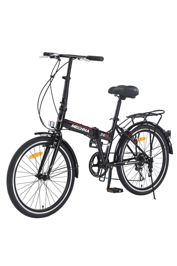 24 inch Folding Bike 7 Speed V Brake City Commuter for Men Women Daily Commuting Black