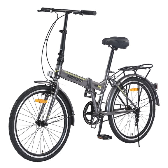 Meghna 24 inch Folding Bike Single Speed V Brake City Commuter Bicycle with Mudguard for Men Women Daily Commuting Gray