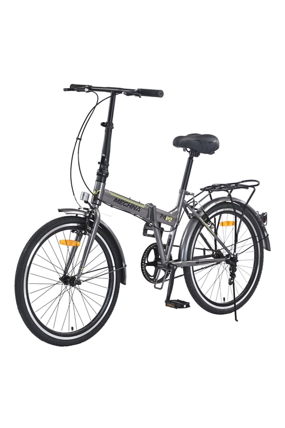 24 inch Folding Bike Single Speed V Brake City Commuter Bicycle with Mudguard for Men Women Daily Commuting Gray