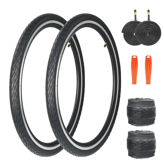 Meghna 24 x 1.5 inch Folding Bike Tire for 24 inch City Cruiser Commuter 2 Pack with Inner Tubes Levers