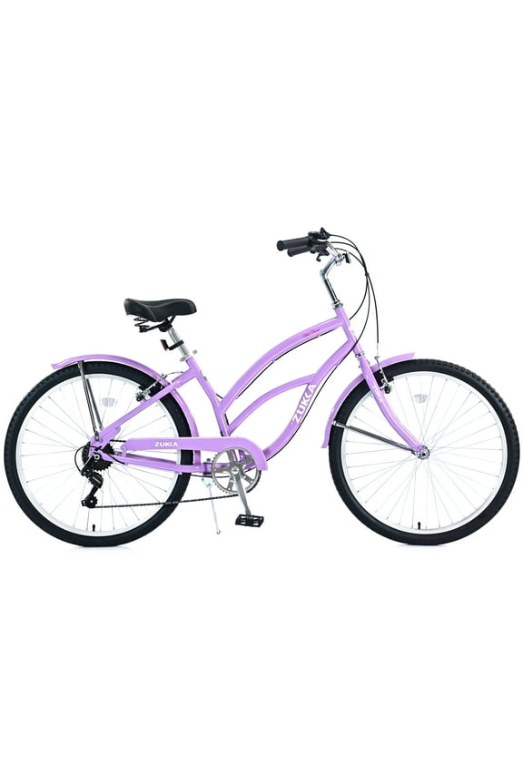 26" Cruiser Bike V Brake Commuter Bicycle for Men Women 7 Speed Bicycles Beach Purple