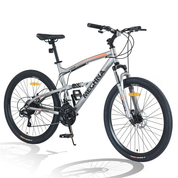Meghna 26" Mountain Bike 21 Speed Dual Suspension Aluminum Alloy Frame Bicycle for Adult Men Women Silver