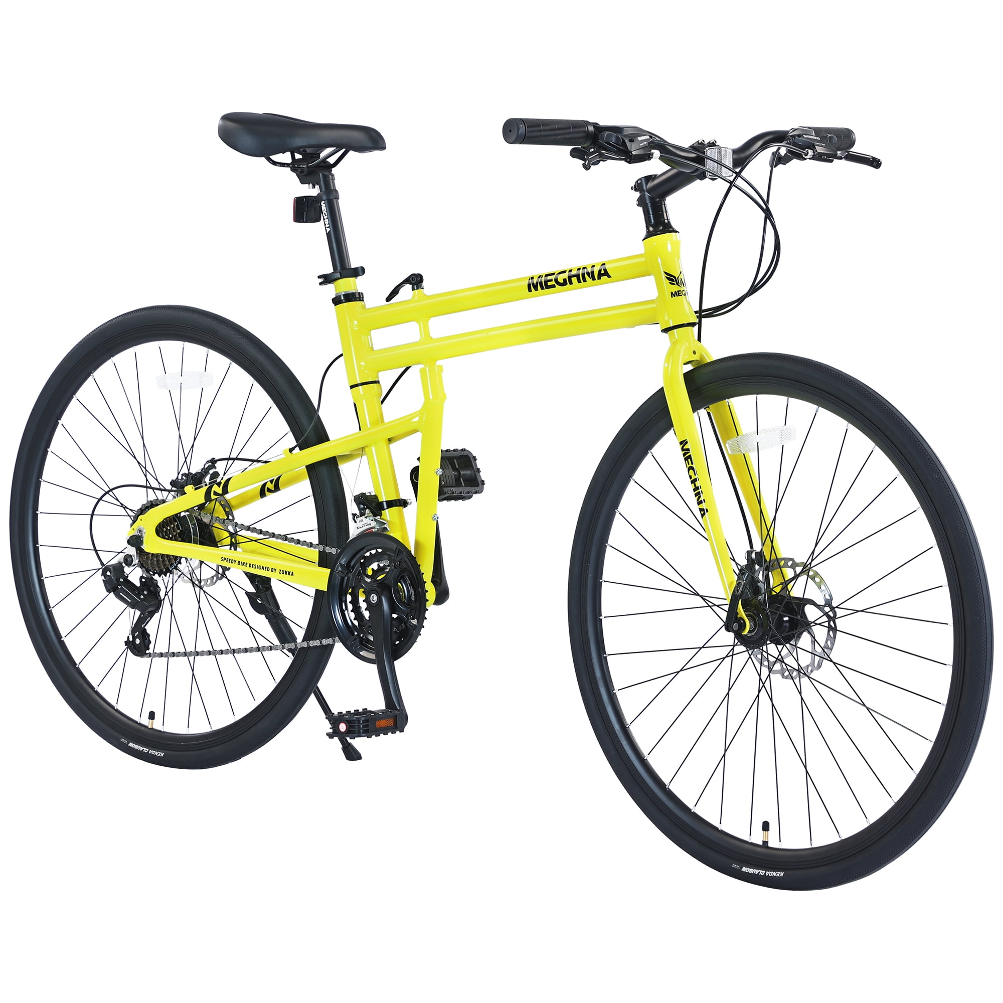 Meghna 700C Hybrid Bike Foldable 21 Speed Double Disc Brakes Aluminum Alloy Frame for Adult Yellow
