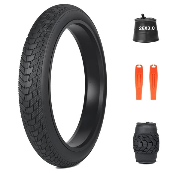 Meghna Fat Bike Tire Electric Bike Tire 26 x 3.0 inch Heavy Duty Anti-Slip Foldable Replacement All Terrains Tire 1 Pack with Inner Tube Tire Levers for E-Bike Snow Bike