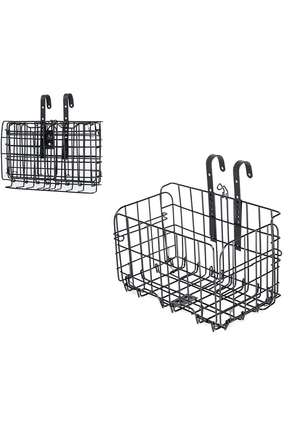 Front Bike Baskets Black Metal Detachable and Adjustable Height Front Handlebar Bicycle Basket for Unisex Adult Women