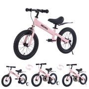 Meghna 14 inch Kids Balance Bike 2 in 1 Kids Bike Bicycle Detachable Training Wheels Dual Brake for 3-7 Years Old Toldders Pink