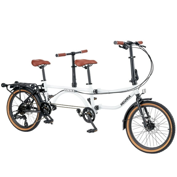 Meghna Tandem Bike 20 inches 4-Fold 2-Seater 7 speed Folding Tandem Dual Disc Brake for Adult Beach Cruiser White
