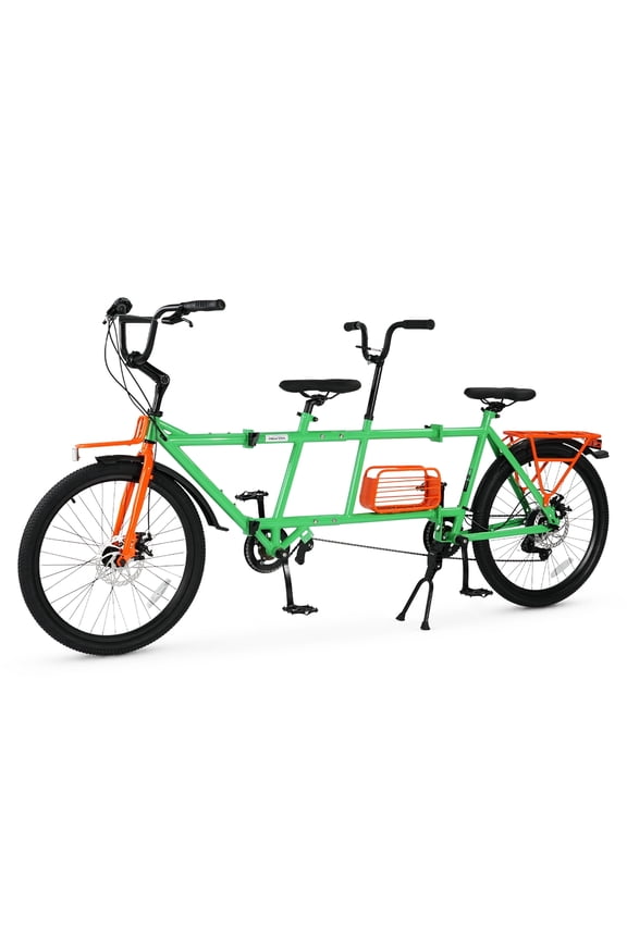 Tandem Bike 24 inches 4-Fold 2-Seater 6 speed Folding Tandem Dual Disc Brake for Adult Beach Cruiser Green