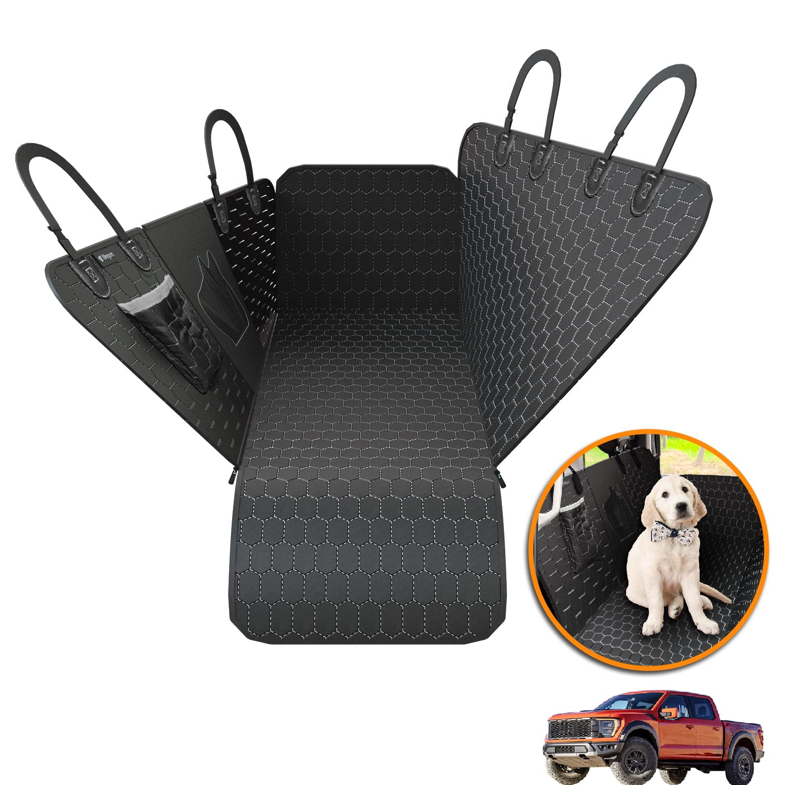 Meginc Truck Dog Seat Cover for F150 and Ram 1500 Back Seat with Mesh Window Waterproof Non Slip Pet Hammock for F250 F450 Ram2500 Pickup Truck Back