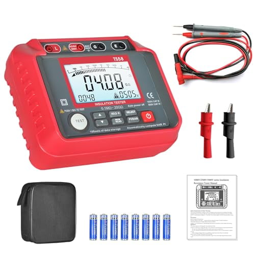 Megohmmeter 0.1M-20G Digital Insulation Resistance Tester with 50V/100V/250V/500V/1000V Output Voltage, Data Logging, 10V~600V AC/DC Voltmeter Megohm Meter w/Test Lead & Zipper Bag$$Electrical