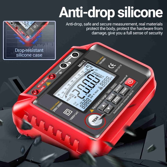 Megohmmeter Megohmmeter MH13 250V-2500V Digital Insulation Resistance Tester 1 milliohm -200G Ohm Megohm Testing Meter Auto Range 2000 Counts LCD Display 10V~600V AC/DC Voltmeter with