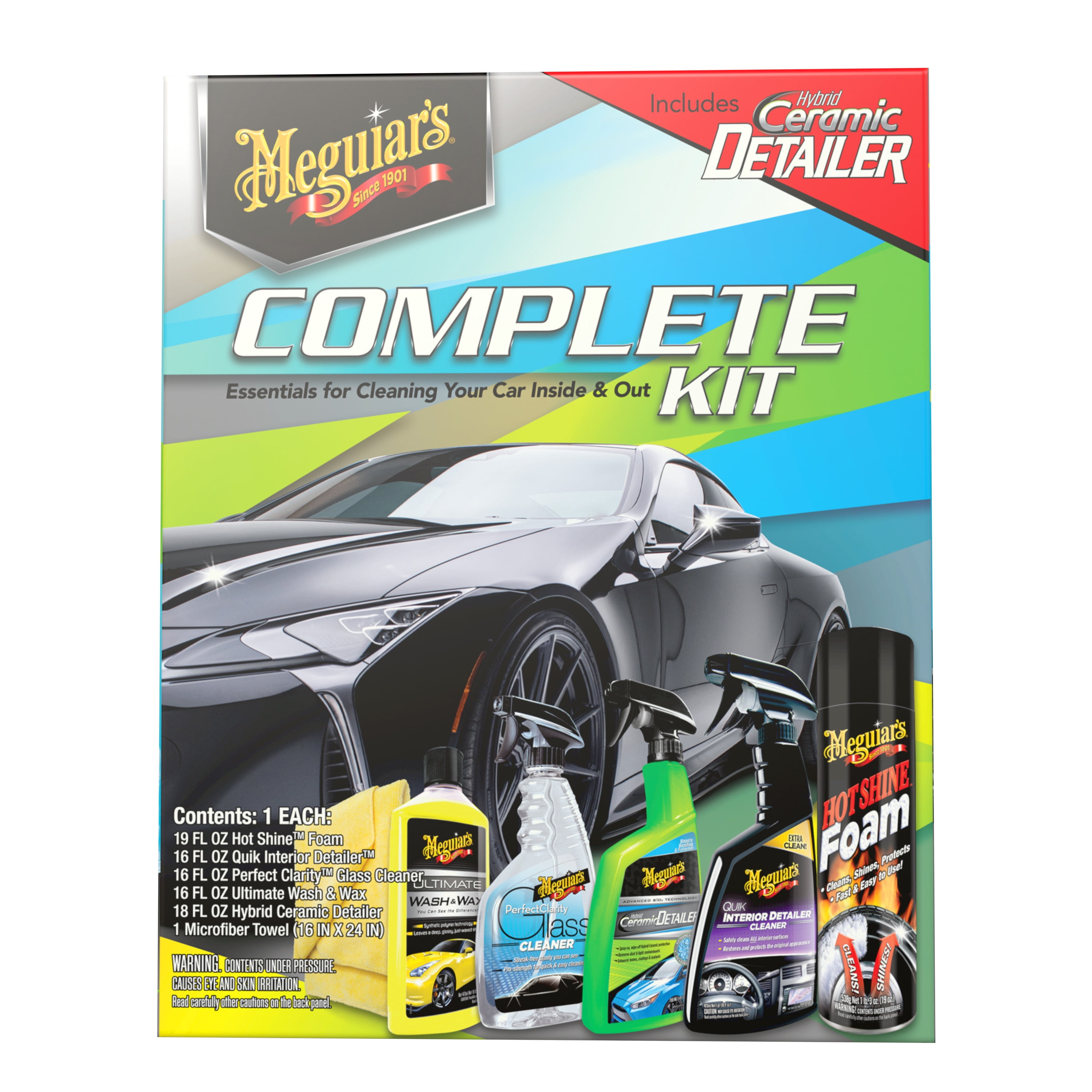 Meguiar's Ceramic Car Wash Kit - Includes Wash & Wax, Detailer, Microfiber Towel & Ceramic Wax