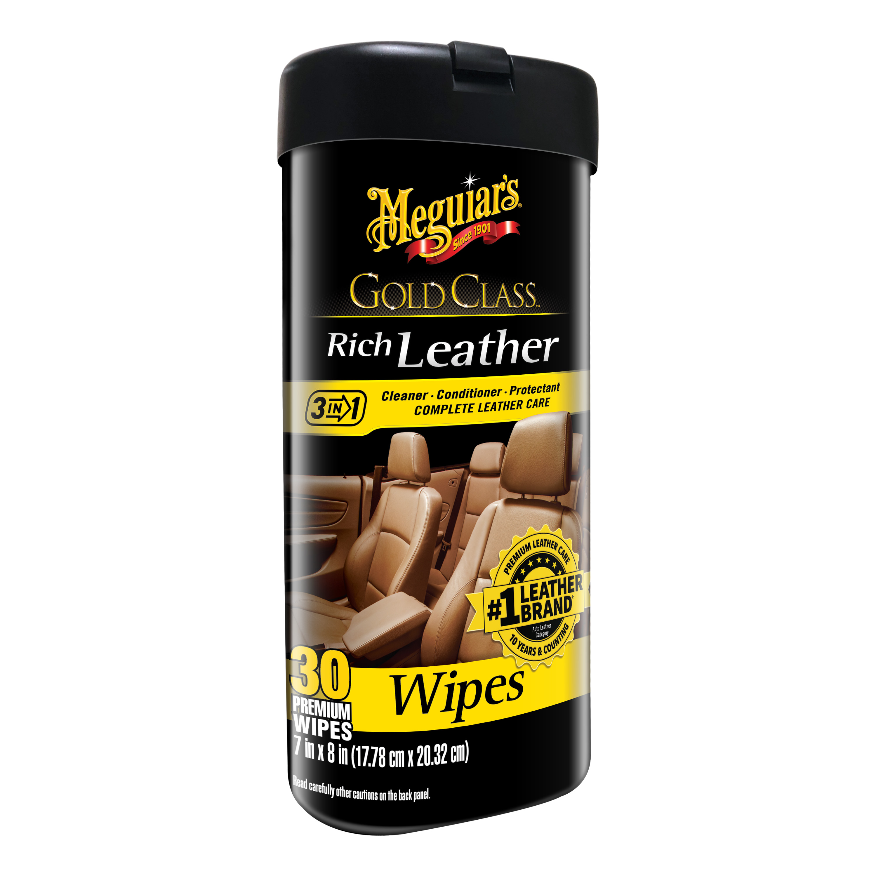 Meguiar's Gold Class Rich Leather Wipes – Leather Cleaner & Conditioner – G10900, 25 Wipes - image 1 of 12