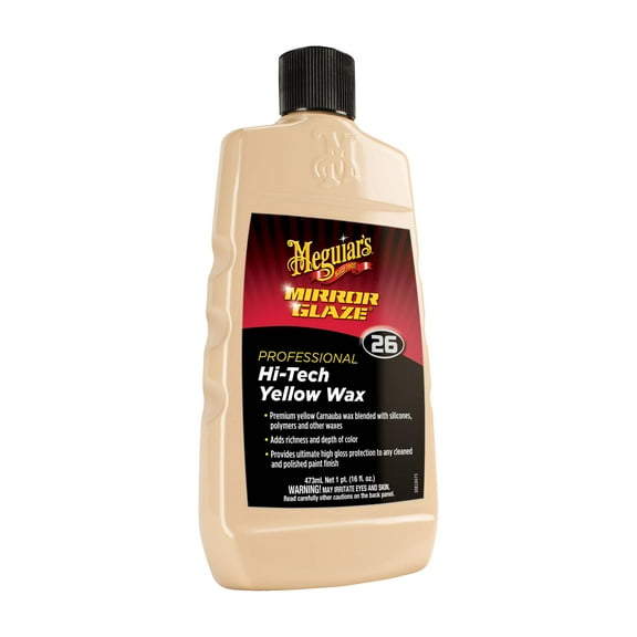 Meguiar's M26 Mirror Glaze Hi-Tech Yellow Wax - Premium Carnauba and Polymer Liquid Wax, M2616, 16 Oz
