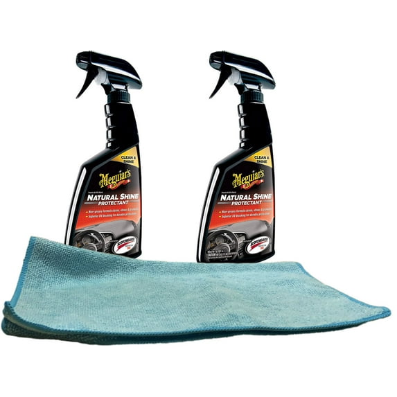 Meguiar's Natural Shine Vinyl & Rubber Protectant (16 oz.) Bundle with Microfiber Cloth (3 Items)