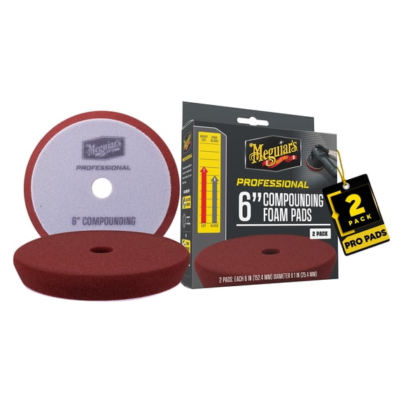Meguiar's 6" Compounding Foam Pads - M6CFP2 - Professional Foam Cutting Pad, Use with Meguiar's Compound to Remove Heavy Defects, Sanding Marks, and Scratches, Machine Pad for Compounding, 2 Pack