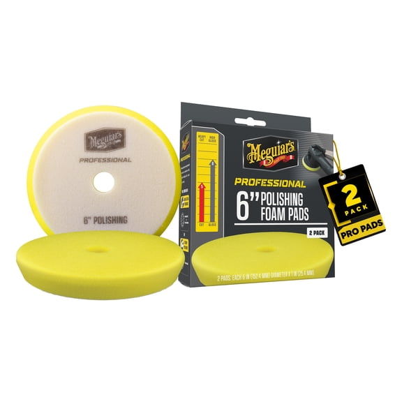 Meguiar's 6" Polishing Foam Pads - M6PFP2 - Professional Foam Pad for Polishing, use with Meguiar's Polishes for Removing Light Defects, Scratches & Swirls or use with One-Step Products, 2 Pack