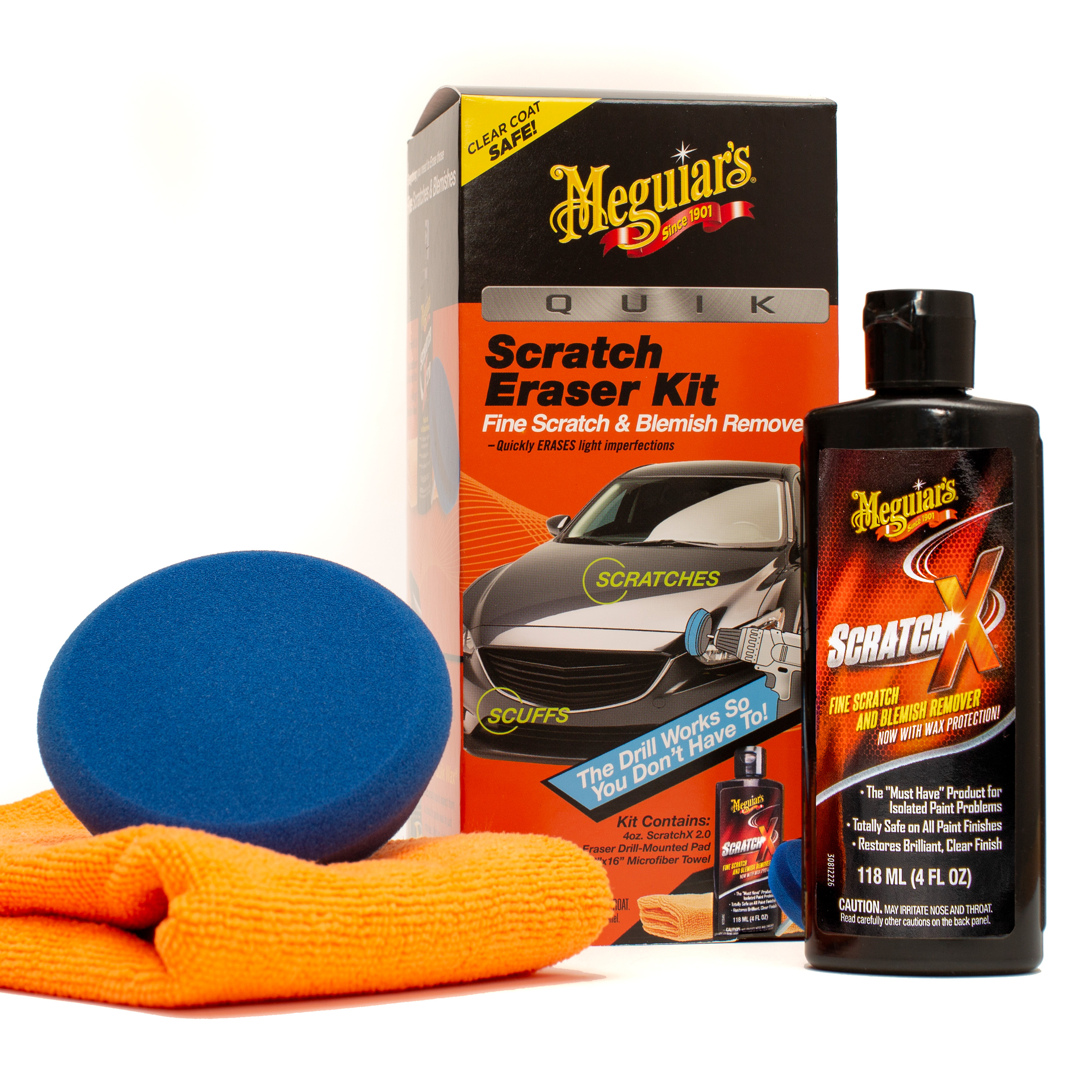 Meguiar's Quik Scratch Eraser Kit, Car Care Kit with ScratchX, Drill-Mounted Pad, and Microfiber Towel, Multi-color - image 1 of 9
