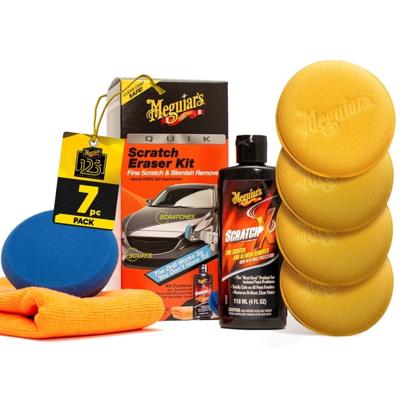 Meguiar's Quik Scratch Eraser Kit, Car Care Kit with ScratchX, Drill-Mounted Pad, and Microfiber Towel, Multi-color