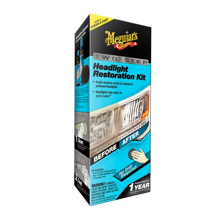  Meguiar's Two Step Headlight Restoration Kit, Headlight Cleaner  Restores Clear Car Plastic and Protects from Re-Oxidation, Includes  Headlight Coating and Cleaning Solution - 4 Count (1 Pack) : Everything Else