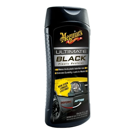 Meguiar’s Ultimate Black Plastic Restorer, White, Liquid – Restores Car Shine, 12 Oz