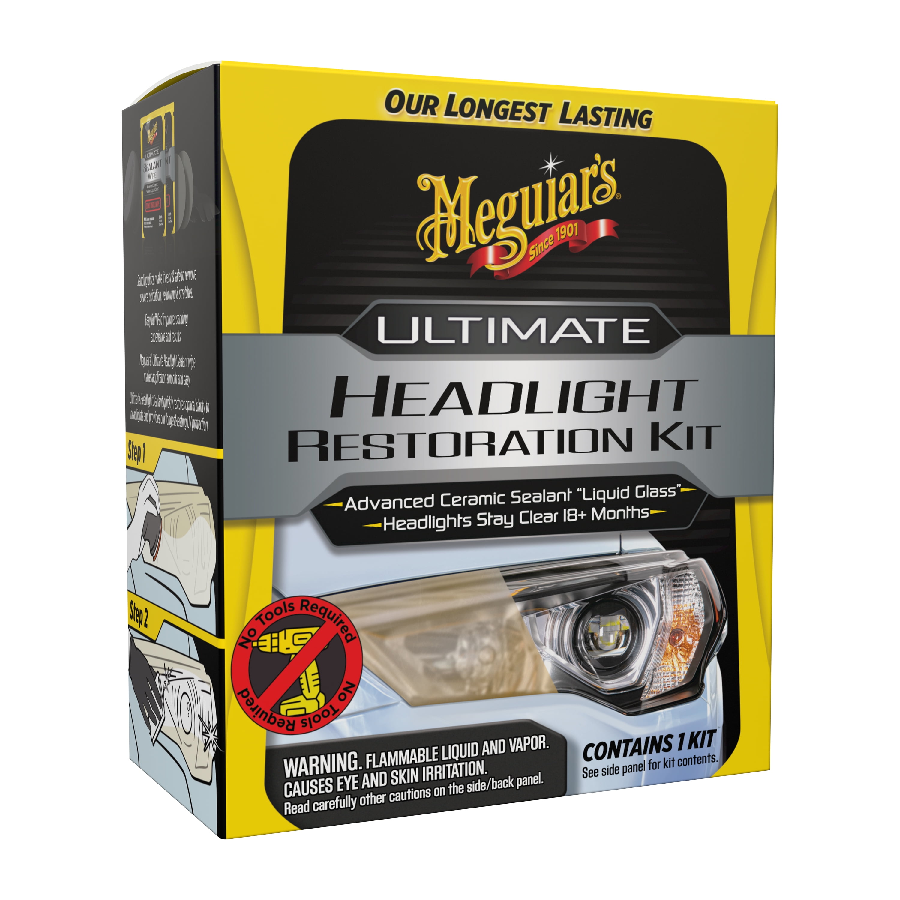 Meguiar's Ultimate Headlight Restoration Kit - Removes Yellowing and Cloudiness from Headlights, G2990