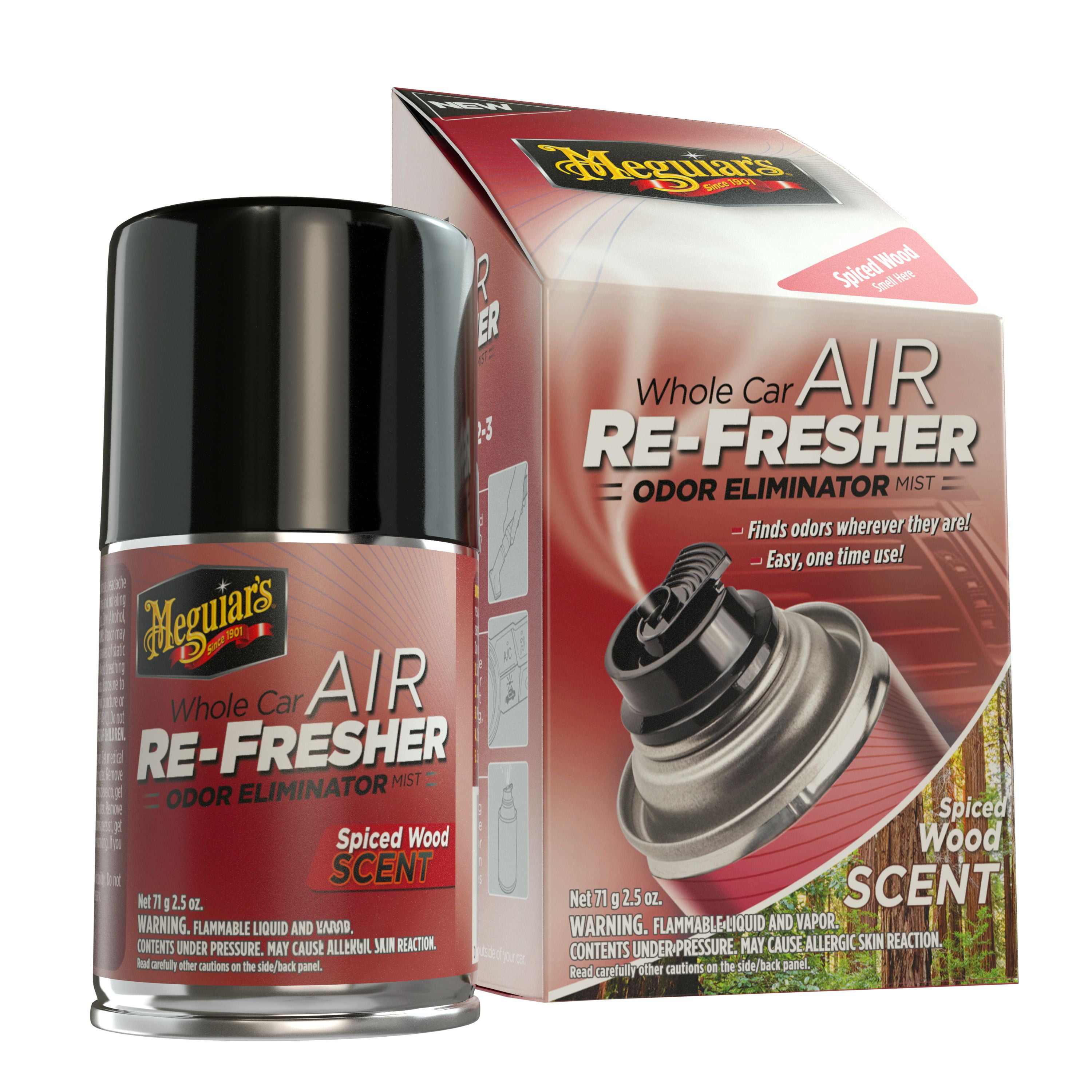 Meguiar's Whole Car Air Re-Fresher Odor Eliminator - Spiced Wood Scent,  G19702, 2.5 Oz