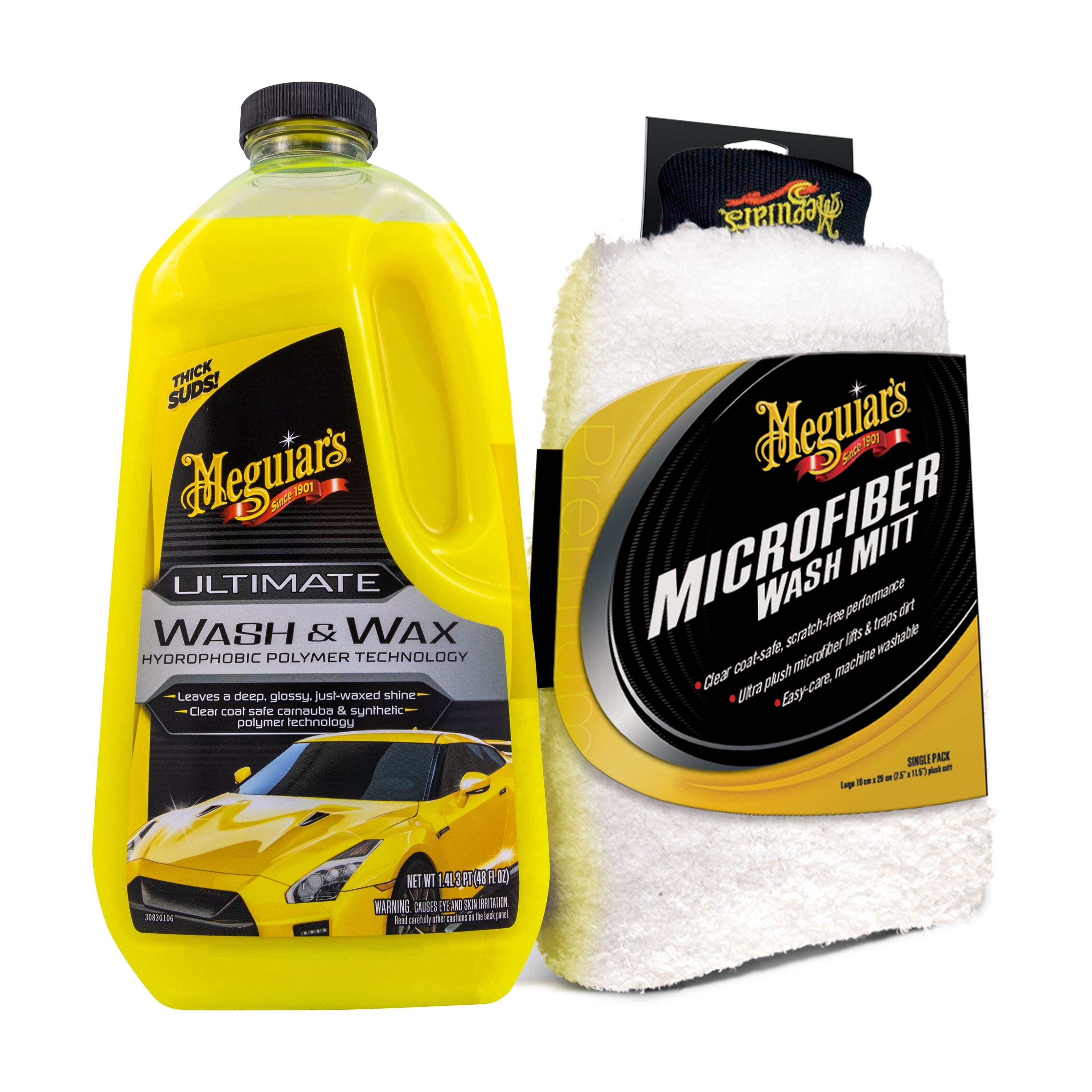 Meguiars Ultimate Car Wash and Wax - 48 fl oz. and Microfiber Wash Mitt Bundle