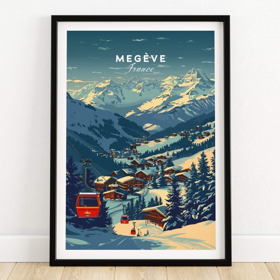Megve Ski Art Print France Ski Lodge Wall Art Home Decor Skiing Gift Ski House Decor Winte