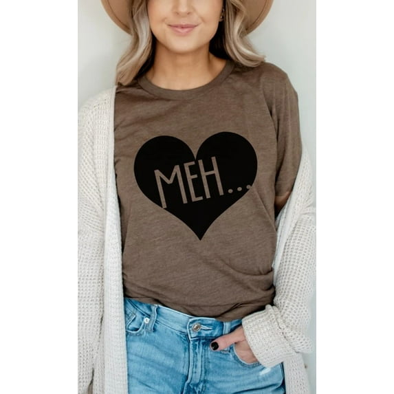 Meh Black Heart Valentines Graphic Tee T-Shirt