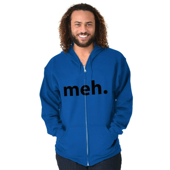 Meh Careless Sarcastic Satire Funny Unisex Fleece Graphic Zip Up Hoodie Brisco Brands 3X