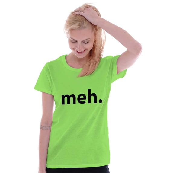 Meh Careless Sarcastic Satire Funny Womens Fitted Plus Size Graphic Tee Brisco Brands 2X