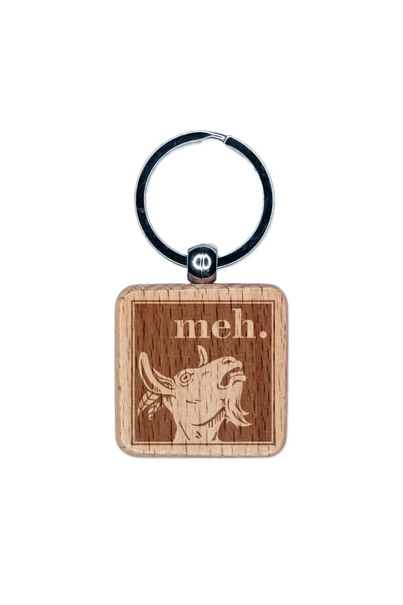Meh Goat Square Keychain Charm Tag - Engraved Wood