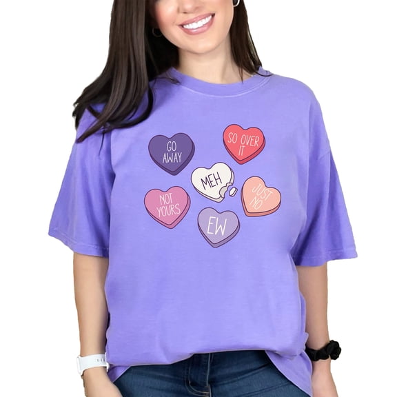 Meh, So Over It, Not Yours, 90s Retro Heart Candies Art, Anti Valentine's Day, Violet Comfort Colors T-Shirt, 3XL