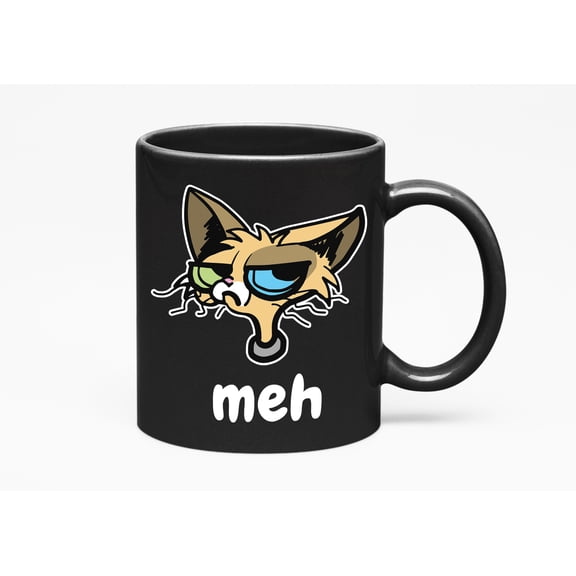 Meh feat. a Cat or Cup Merch, Black 11oz Ceramic Mug