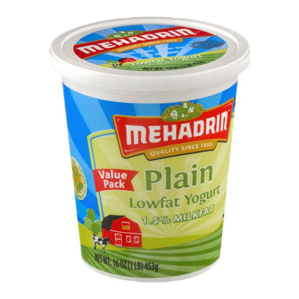Mehadrin Value Pack 1.5 Milkfat LowFat Plain Yogurt, 16 Oz.