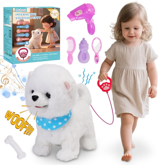 Mehani Plush Toy Puppy, Walking/Barking/Repeating/Tail Wagging, Realistic Electronic Interactive Dog, Stuffed Robot Toy Dog for Kids, Educational Toddler Toy for 3/4/5/6 Year Old Girls/Boys