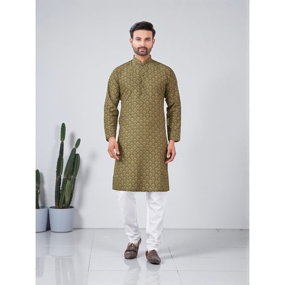Mehendi Color Traditional Men's Kurta Pajama Set– Cultural Wear for Men