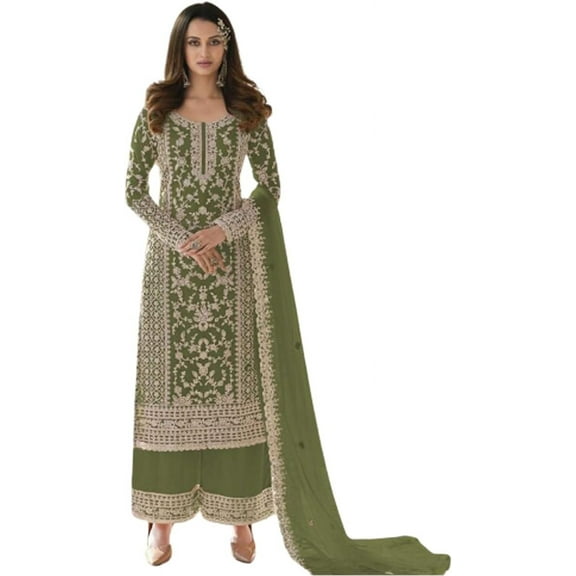 Mehendi Wear Pakistani Designer Salwar Kameez Dress Indian Plazzo Suits ( Mehendi Green, 5XL - 52 )
