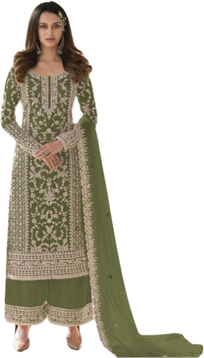 Women's Pakistani Designer Salwar Kameez - Stitched Palazzo Sharara Suit With Dupatta