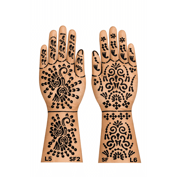Mehndi Finger Stencil Set Decorative Patterns for Henna Art, Single Use Template Sheets for Bridal Festival Finger Decoration Use Set of 2