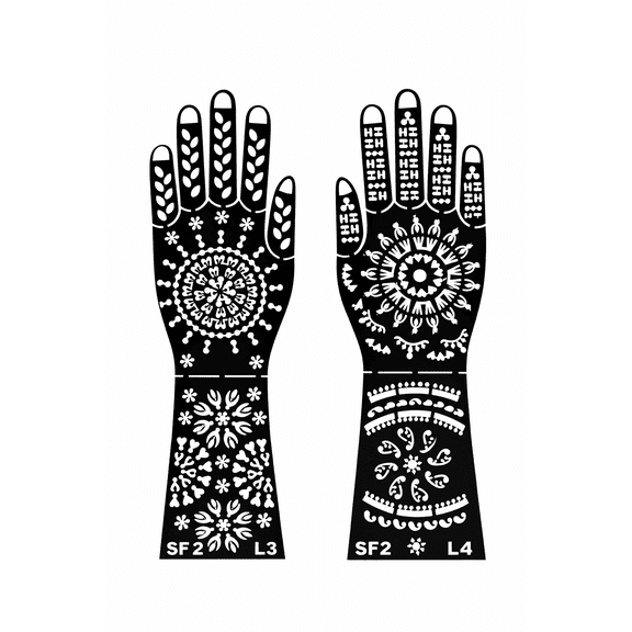 Mehndi Finger Stencil Set Simple Pattern Designs for Henna Art, Single Use Template Sheets for Festival Bridal Finger Decoration Set of 2