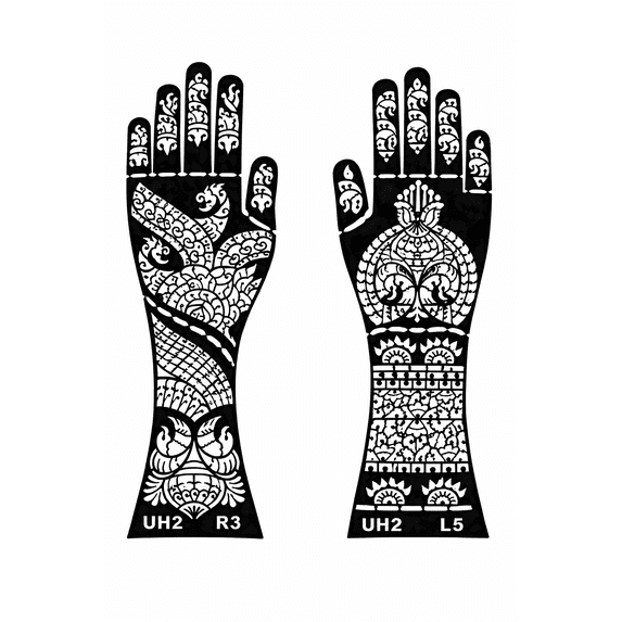 Mehndi Finger Stencil Set Traditional Designs for Henna Art, Single Use Pattern Sheets for Bridal Festival Finger Decoration Use Set of 2