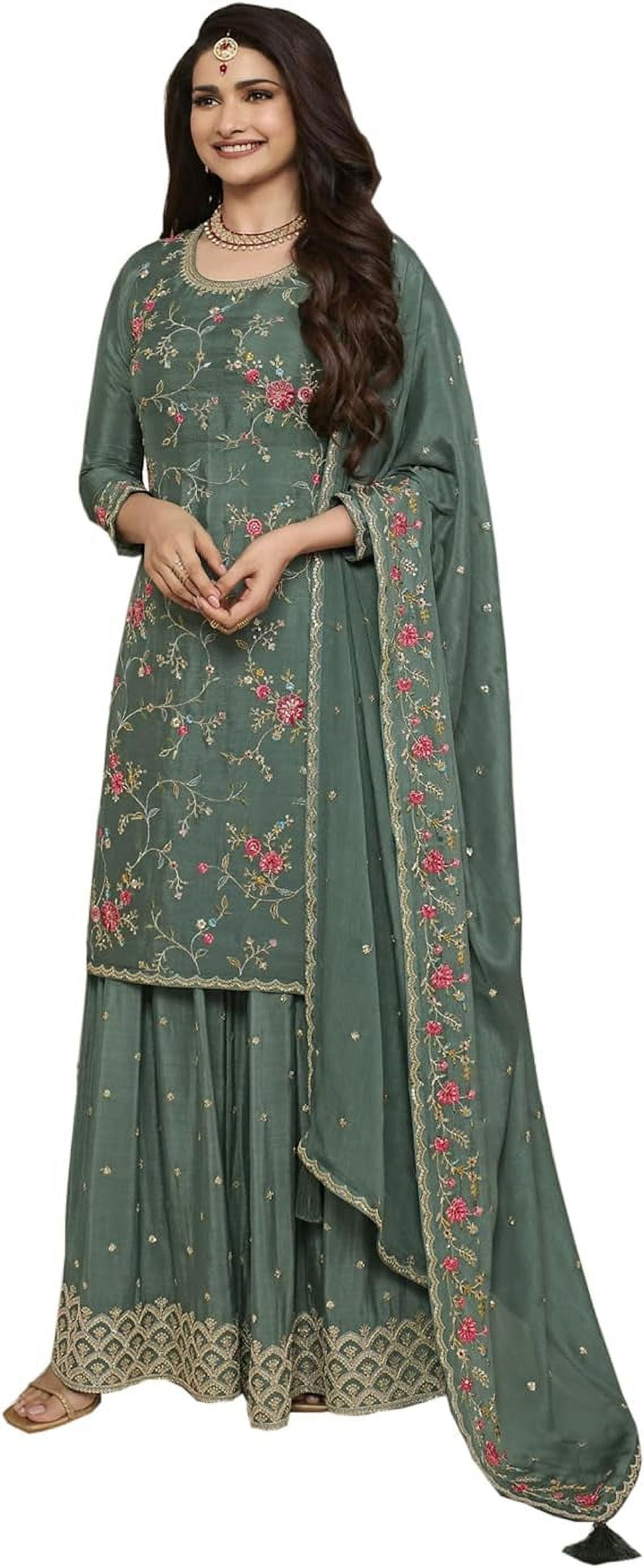 Mehndi Function Wear Indian Designer Shalwar Kameez Suits Pakistani Plazzo  Dress ( Green, M - 40 ) - Walmart.com