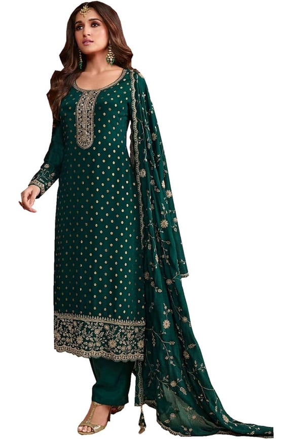 Mehndi Function Wear Indian Shalwar Kameez Suits Pakistani Trouser Pant Outfits ( Green, XL - 44 )