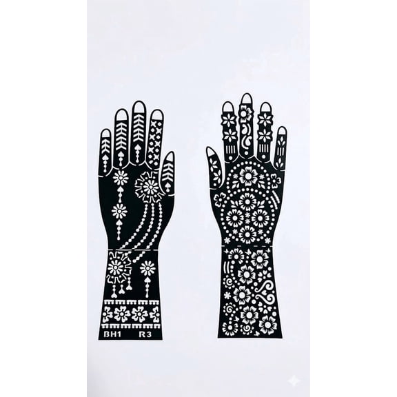 Mehndi Hand Stencil Set of 2, Floral Designer Henna Pattern Template Sheets for Bridal, Wedding & Festival Hand Decoration | Easy Apply
